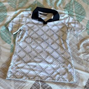 Elegant Women's Geometric Polo Shirt - White and Black